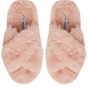 Steve Madden Faux Fur Fluffy Criss Cross Slip On Slippers Blush Size L (9-10)